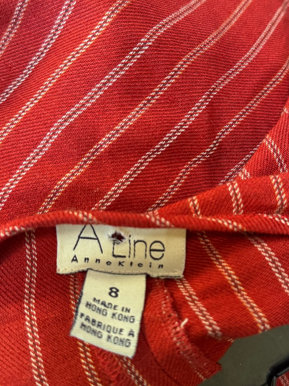 A-line Anne Klein Vintage 90s Linen Faux Wrap 8 Red Striped Linen Mini Skirt Y2K - Picture 10 of 15